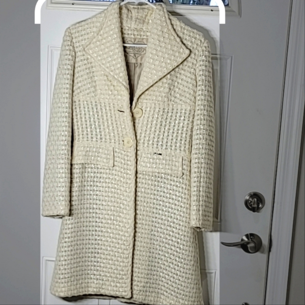 Textured Cream Dress Coat /Long Jacket  Size PS
